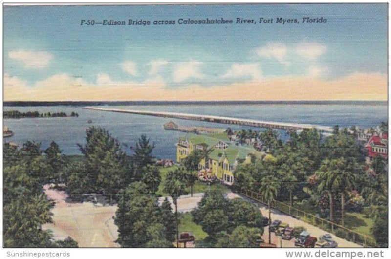 Florida Fort Myers Thomas A Edison Bridge Across Caloosahatchee River 1945 Cu...