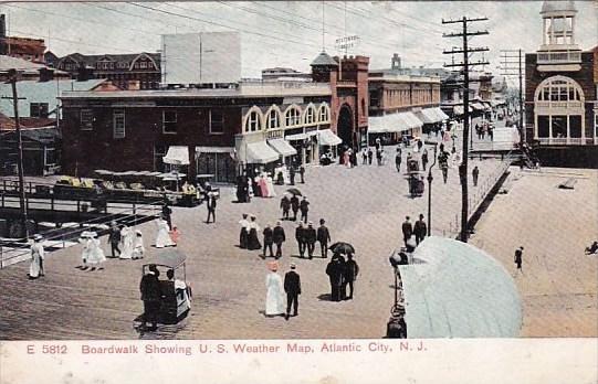 New Jersey Atlantic City Boardwalk Showing U S Weather Map 1908