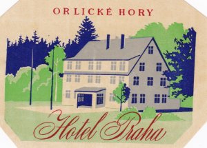 Czechoslovakia Orlicke Hory Hotel Praha Vintage Luggage Label sk3093
