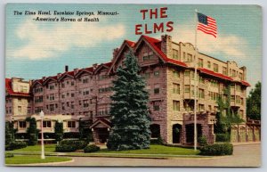 Excelsior Springs Missouri~Elms Hotel~Streetlamp~Flag~1955 Linen Postcard
