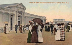 Boardwalk Crowd New Bath Houses Asbury Park New Jersey 1910c postcard