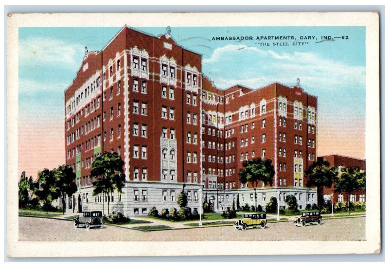 1931 Ambassador Apartments Exterior Roadside Gary Indiana IN Posted Car Postcard