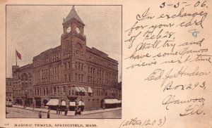 Vintage Postcard 1906 View of Masonic Temple Springfield Massachusetts MA