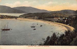 Lower St Lawrence Quebec Canada air view Tadousac Bay boats antique pc Z16616