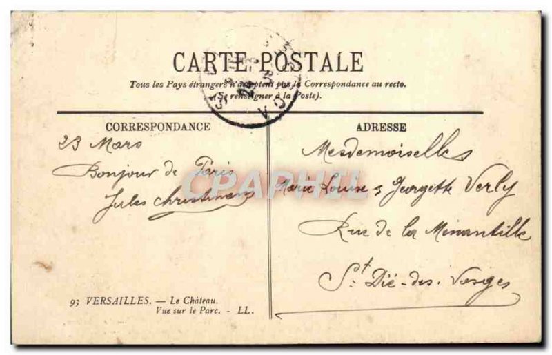 Old Postcard Versailles Chateau Park View