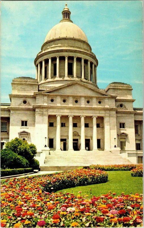 Arkansas State Capitol Garden Little Rock Flower Goverment Building Postcard Vtg 