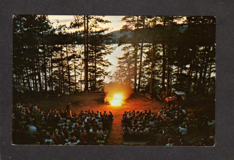 NY Word of Life Island Schroon Lake New York Postcard Bonfire Camp Fire