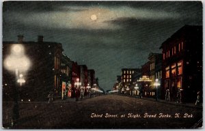 1911 3rd Street at Night Grand Forks North Dakota ND Buildings Posted Postcard
