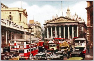 Bank Of England And Royal Exchange London England Cars Buses Postcard