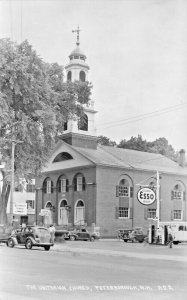 Peterborough NH Unitarian Church Esso Gas Station Real Photo Postcard