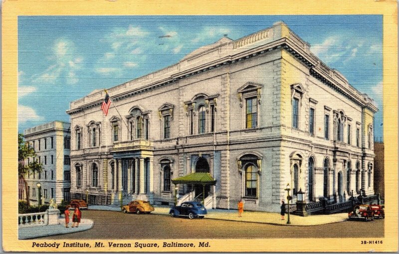 Vtg Baltimore Maryland MD Peabody Institute Mt Vernon Square 1940s View Postcard