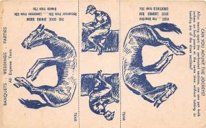 D2/ New York City NYC Postcard Hotel Dixie Cut-Out Horse Race Jockey Puzzle c30s