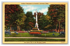 Soldiers Monument Lawrence Massachusetts MA Linen Postcard Y10