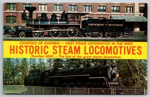 Dual View Banner Historic Steam Locomotives Winnipeg Manitoba Postcard A13