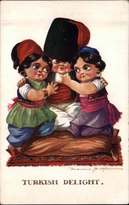 Spurgin Turkish Delight Little Turkish Girls and Boy c1910 Vintage Postcard