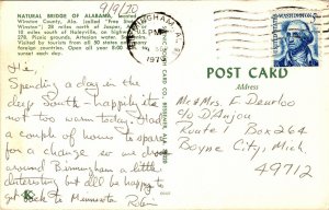 Natural Bridge Alabama Winston County Postcard PM Birmingham AL Cancel WOB Note  