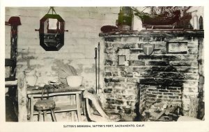 Postcard 1950s  California Sacramento Sutter's bedroom Fort fireplace  22-11911