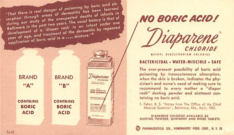 Medicine Advertising Old Vintage Antique Post Card Diaparene Chloride 1951