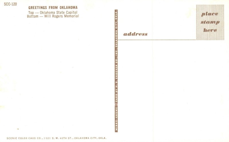 Postcard Greetings From Oklahoma State Capitol Will Rogers Memorial