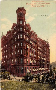 HOTEL RENNERT SARATOGA AND LIBERTY STREETS BALTIMORE MARYLAND POSTCARD 1913