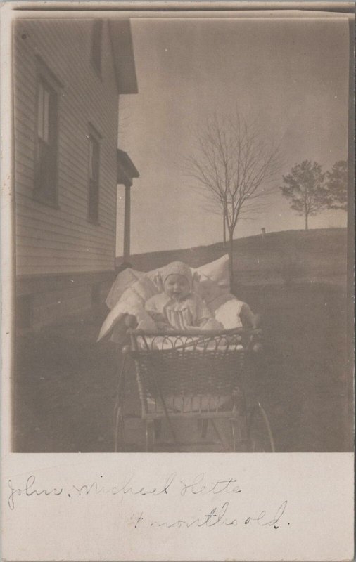 RPPC Postcard Baby Outside in Baby Carriage c. 1900s