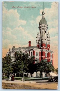 1912 Court House Building Tower Classic Car Dirt Road Austin Minnesota Postcard