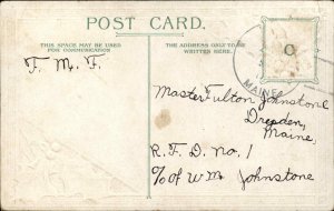 Christmas Cute Dutch Boy Chasing Hat c1910 Vintage Postcard