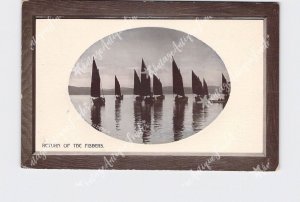 RPPC REAL PHOTO POSTCARD RETURN OF THE FISHERS SAIL BOATS ROTOGRAPH OPALETTE SER