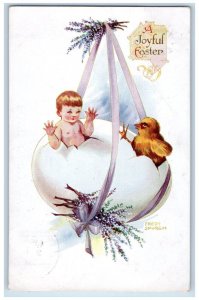 c1910's Easter Hanging Egg Chick Little Boy Pipe Berry Bundle Antique Postcard 