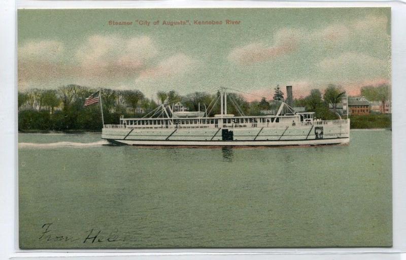 Steamer City of Augusta Kennebec River Maine 1910c postcard