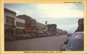 Rochester MN Broadway Old Cars 1940s Postcard