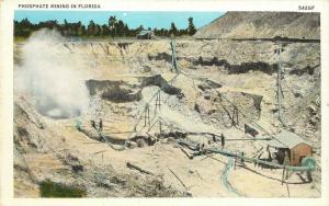 Vintage Postcard Phosphate Mining in Florida Hydraulic or Compressed Air