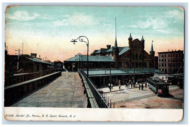 Market St. Penna. R. R. Depot Train Station Newark New Jersey NJ Postcard