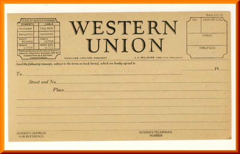 Vintage Western Union Blank Telegram, Circa 1930's