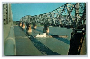 Vintage 1960's Postcard Memphis-Arkansas Bridge Mississippi River Marion AR