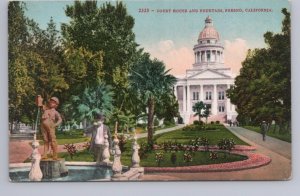 Court House And Fountain, Fresno, California, Antique Edward H Mitchell Postcard