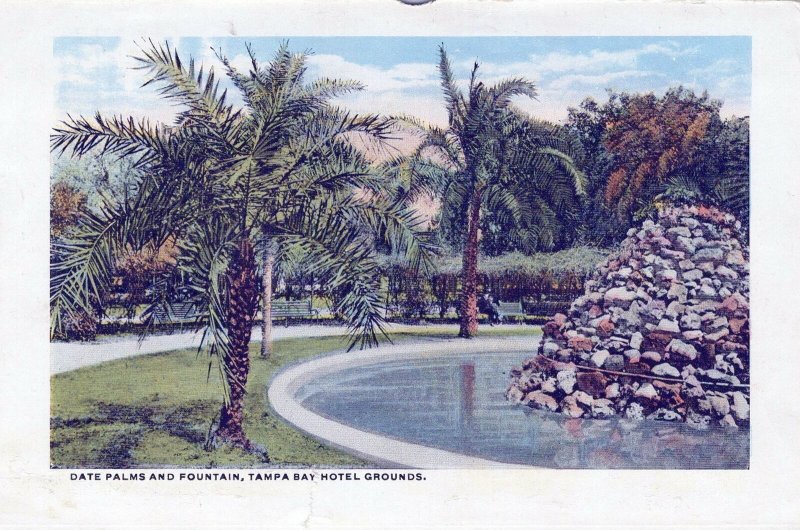 VINTAGE CONTINENTAL SIZE SOFT-PAPER PICTURE DATE PALMS TAMPA BAY HOTEL TROLLEY