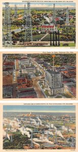 3~Postcards OK, Oklahoma City GOVERNOR'S MANSION & CITY NIGHT VIEW & OIL FIELD