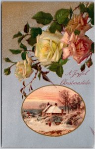 1907 A Joyful Christmas Tide Greetings And Wishes Card Landscape Posted Postcard