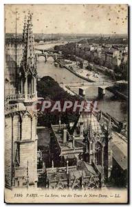Paris - 4 - The Seine view of the Towers of Notre Dame - Old Postcard