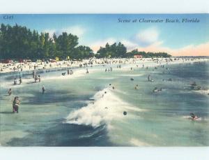 Unused Linen BEACH SCENE Clearwater Beach - Near Tampa Florida FL G5826