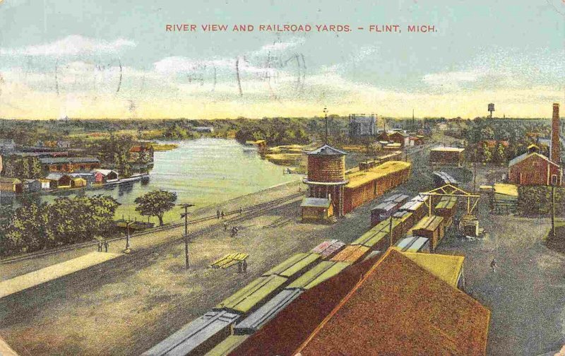 Railroad Yards River View Flint Michigan 1909 postcard