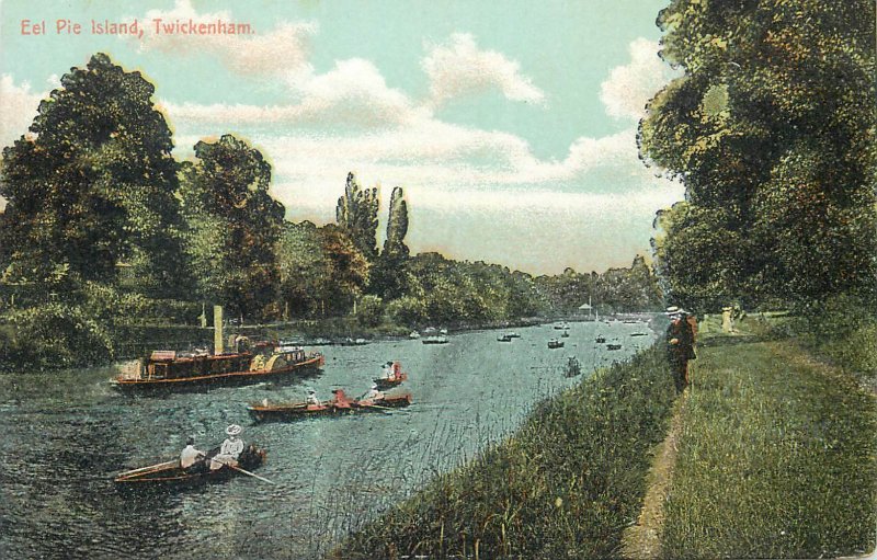 Postcard UK England Twickenham, Middlesex rowboat steamboat