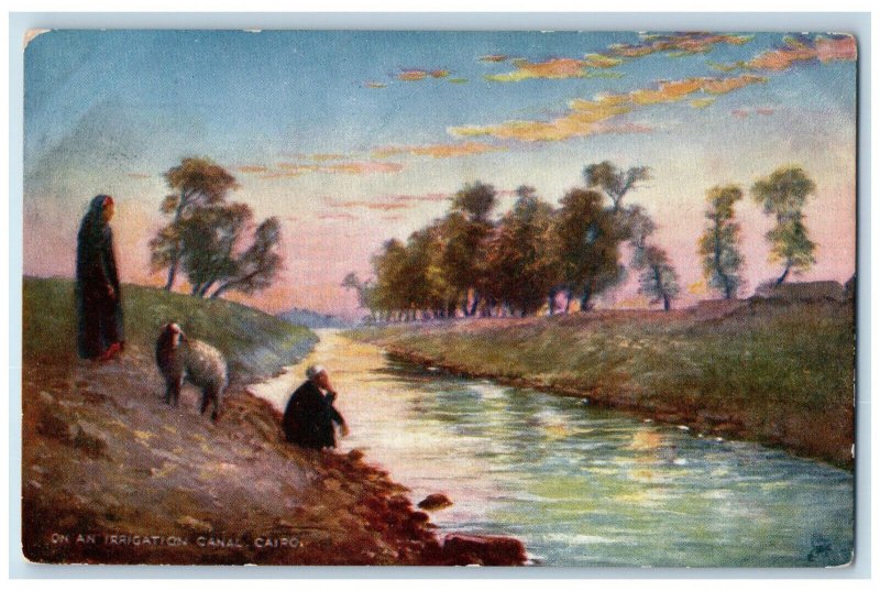 c1910 Viewing from On An Irrigation Canal Cairo Egypt Oilette Tuck Art Postcard 