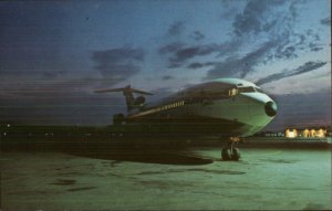Portland ME Airport Delta Airlines Boeing Airplane at Night c1960s Postcard #1