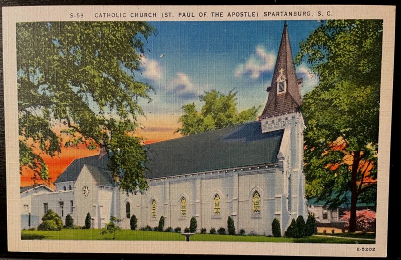 Vintage Postcard 1930-45 St Paul of the Apostle, Catholic Church, Spartanburg SC
