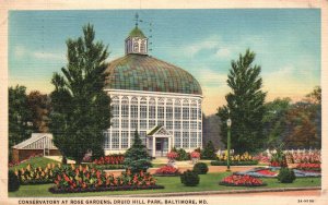 Vintage Postcard 1938 Conservatory At Rose Garden Druid Hill Park Baltimore MD