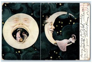 1909 Spooning In The Moon Paper Moon Crescent Salt Lake City Utah UT Postcard