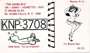CB QSL - KNP3708, The Hamblin's, Glens Falls NY