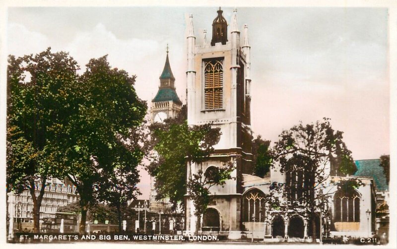 Postcard UK England London Westminster St. Margaret's and Big Ben